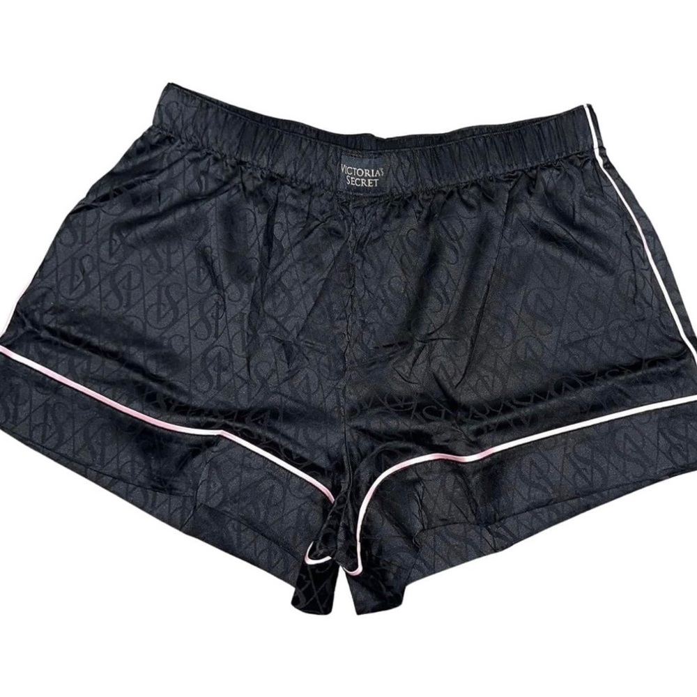 Victoria's Secret Satin Pajama Sleeping Short Color Black With Light Pink Trim